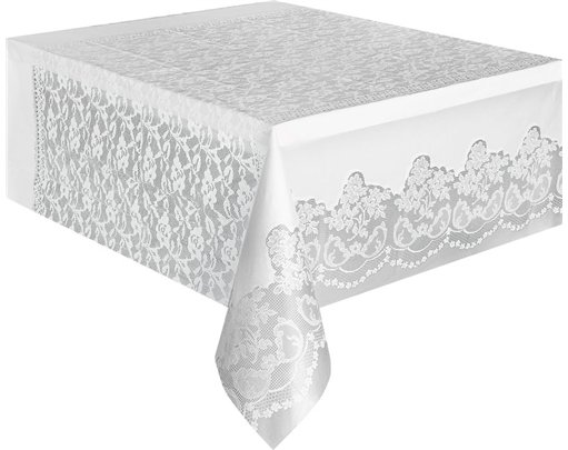 WHITE LACE PLASTIC TABLECOVER