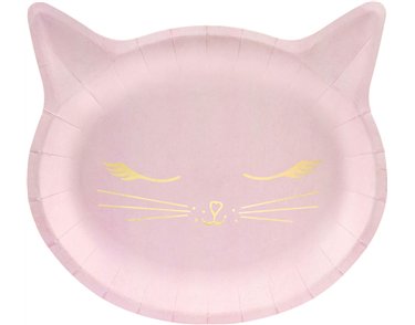 6PK PINK CAT SHAPED PLATES