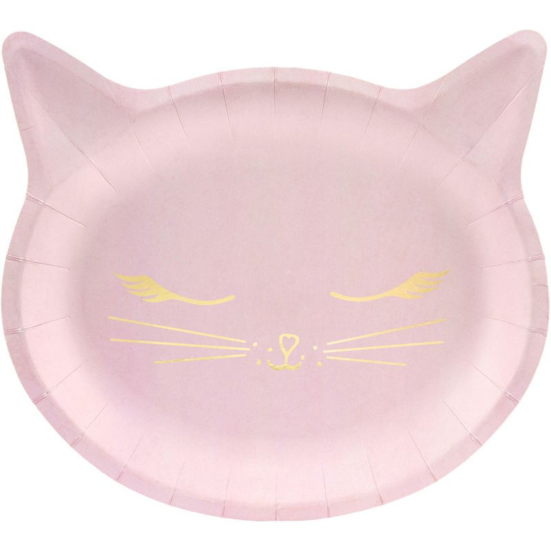 6PK PINK CAT SHAPED PLATES