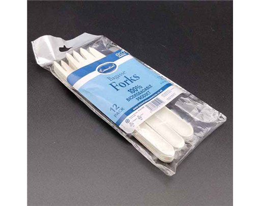 12PK WHITE BAGASSE FORKS