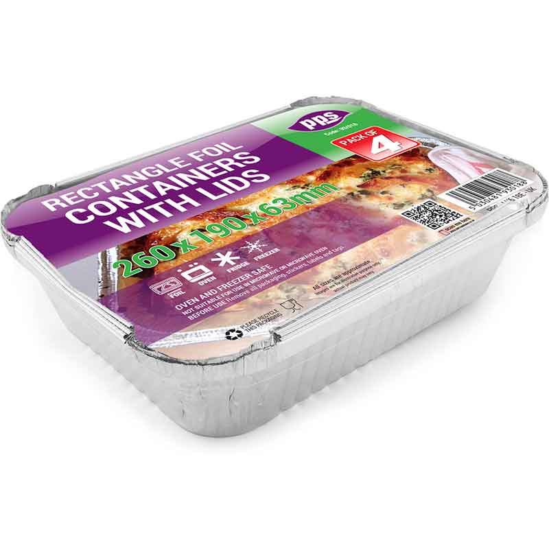 4PK RECTANGLE FOIL CONTAINERS & LIDS