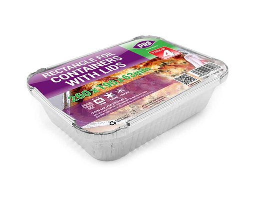 4PK RECTANGLE FOIL CONTAINERS & LIDS