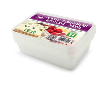 5PK 500ml PLASTIC FOOD CONTAINERS & LIDS