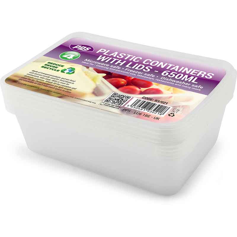 4PK 650ml PLASTIC FOOD CONTAINERS & LIDS