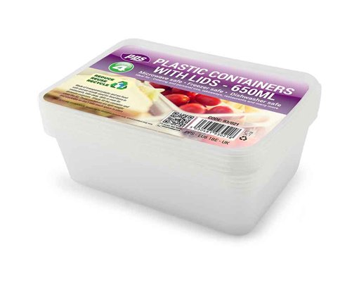 4PK 650ml PLASTIC FOOD CONTAINERS & LIDS