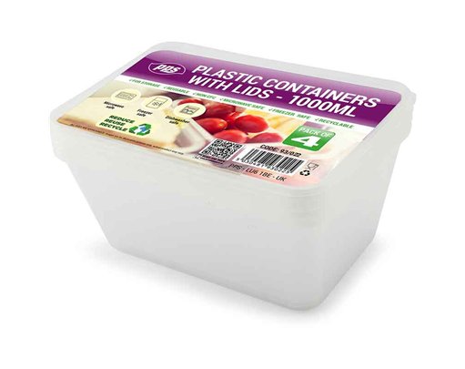 3PK 1000ml PLASTIC FOOD CONTAINERS & LIDS