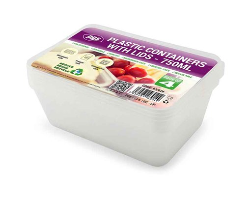 4PK 750ml PLASTIC FOOD CONTAINERS & LIDS