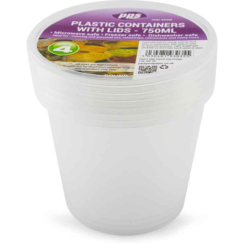 4PK 750ml ROUND FOOD CONTAINERS & LIDS