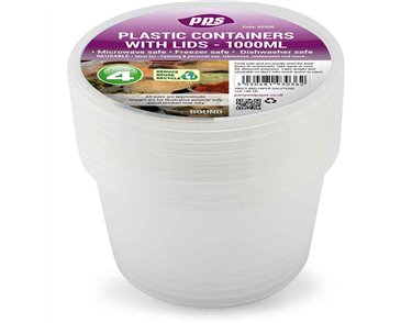 4PK 1000ml PLASTIC ROUND FOOD CONTAINERS & LIDS