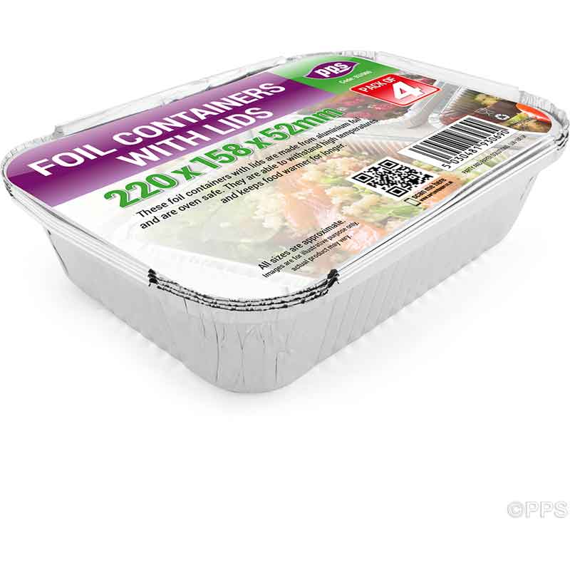 4PK 220x158x52mm FOIL CONTAINERS WITH LIDS