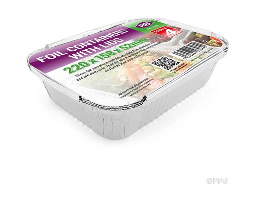 4PK 220x158x52mm FOIL CONTAINERS WITH LIDS