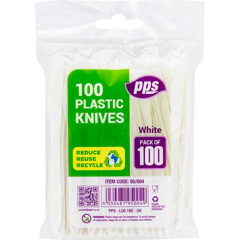 100PK WHITE PLASTIC KNIVES