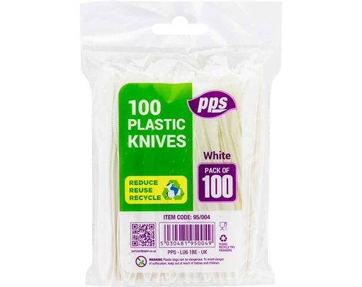 100PK WHITE PLASTIC KNIVES