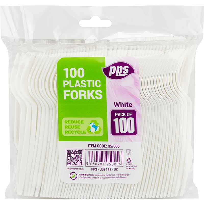 100PK WHITE PLASTIC FORKS