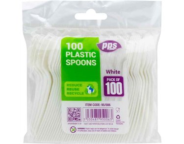 100PK WHITE PLASTIC SPOONS