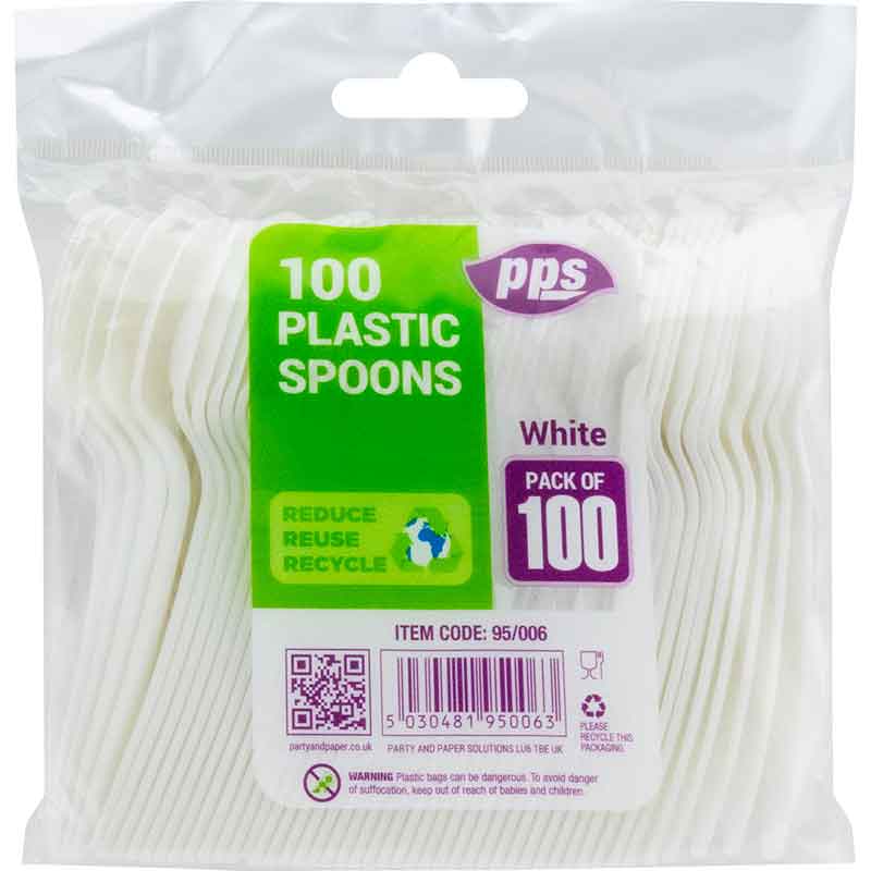 100PK WHITE PLASTIC SPOONS