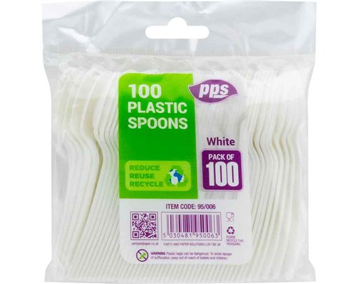 100PK WHITE PLASTIC SPOONS