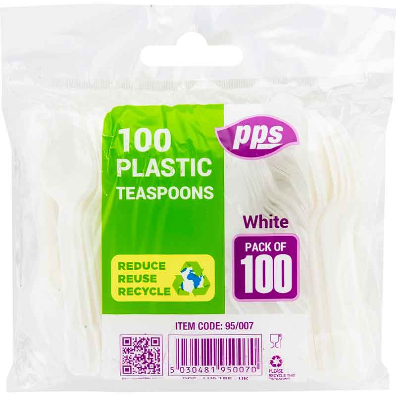 100PK WHTIE PLASTIC TEASPOONS