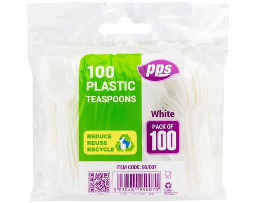 100PK WHTIE PLASTIC TEASPOONS