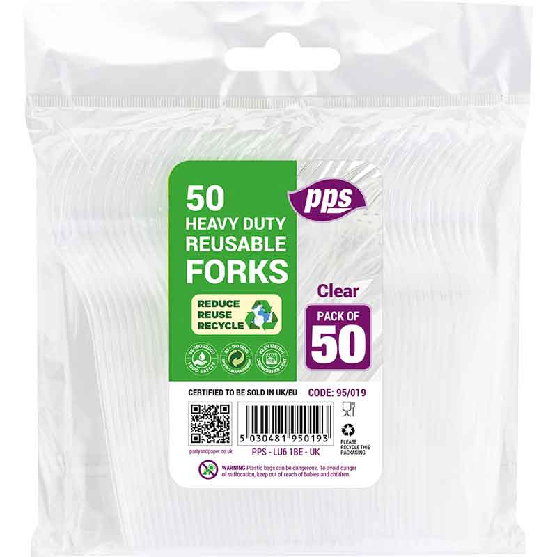 50PK CLEAR HEAVY DUTY PLASTIC FORKS