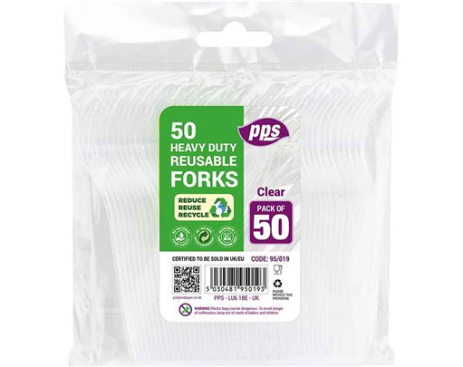 50PK CLEAR HEAVY DUTY PLASTIC FORKS