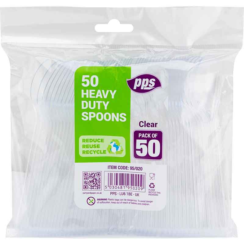50PK CLEAR HEAVY DUTY PLASTIC SPOONS