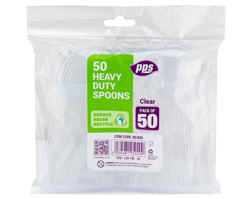 50PK CLEAR HEAVY DUTY PLASTIC SPOONS