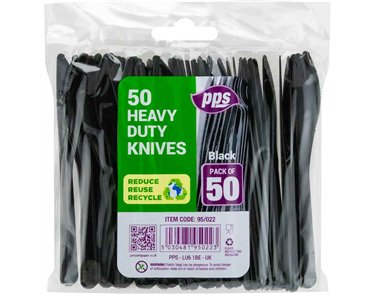 50PK HEAVY DUTY PLASTIC BLACK KNIVES