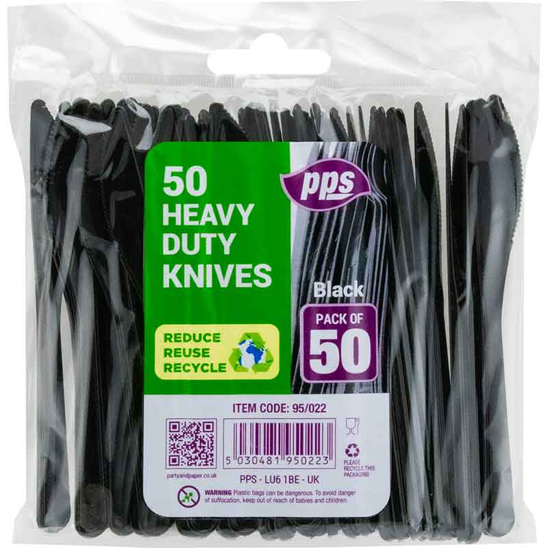 50PK HEAVY DUTY PLASTIC BLACK KNIVES