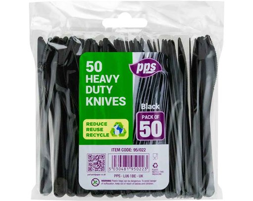 50PK HEAVY DUTY PLASTIC BLACK KNIVES