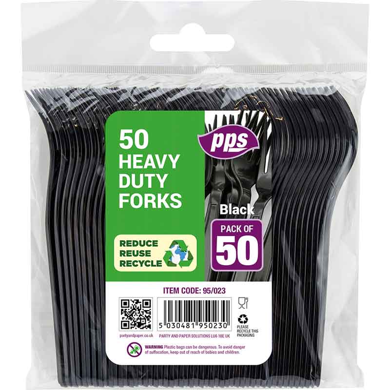50PK HEAVY DUTY BLACK PLASTIC FORKS