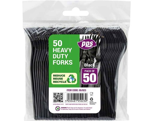 50PK HEAVY DUTY BLACK PLASTIC FORKS