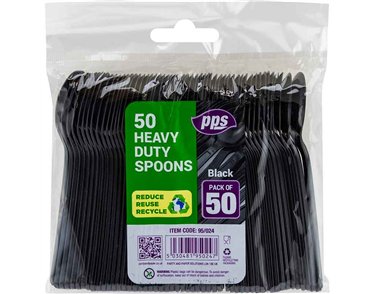 50PK BLACK HEAVY DUTY PLASTIC SPOONS