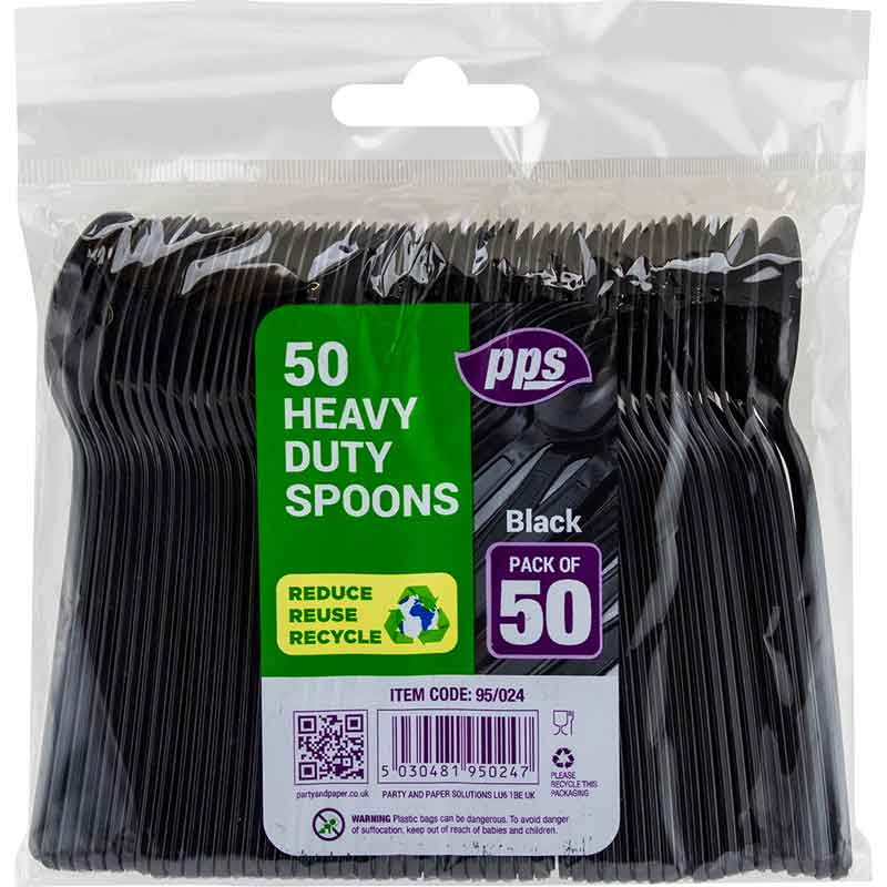 50PK BLACK HEAVY DUTY PLASTIC SPOONS