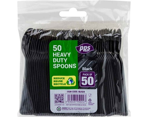 50PK BLACK HEAVY DUTY PLASTIC SPOONS