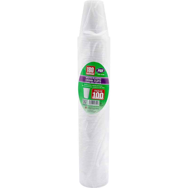 100PK 180ml WHITE PLASTIC CUPS
