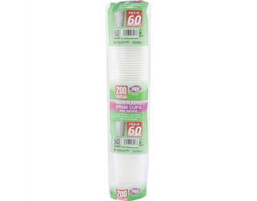 60PK 200ml WHITE PLASTIC CUPS