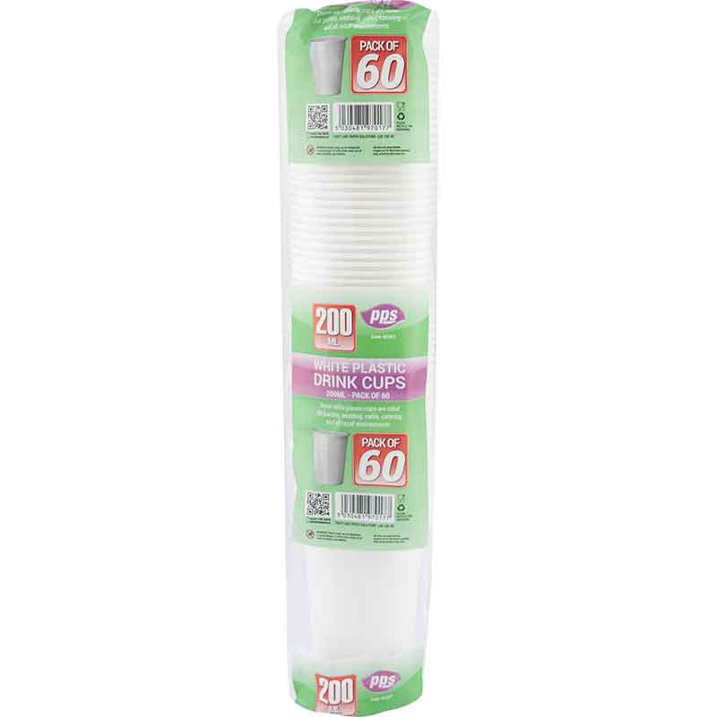 60PK 200ml WHITE PLASTIC CUPS