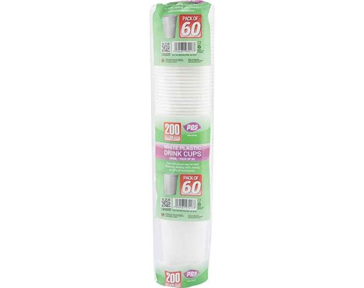60PK 200ml WHITE PLASTIC CUPS