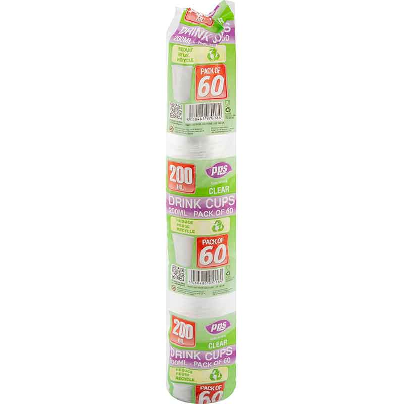 60PK 200ml CLEAR PLASTIC CUPS