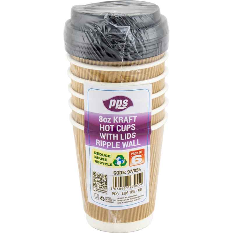 6PK 8oz RIPPLE CUPS WITH LIDS