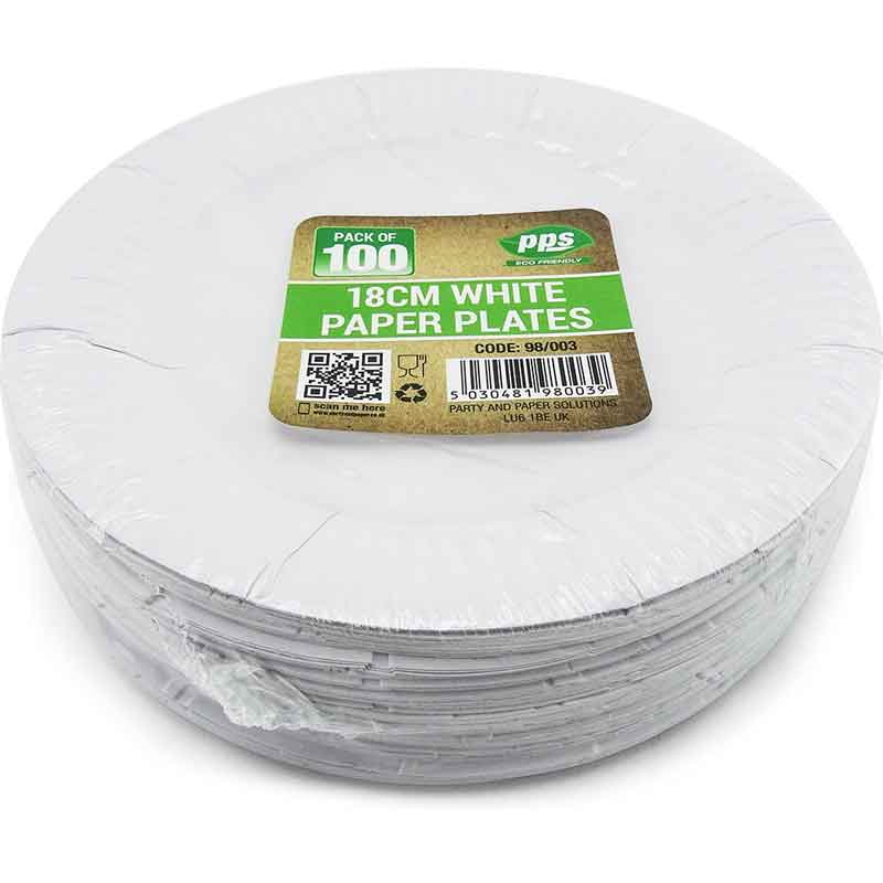 100PK 18cm WHITE PAPER PLATES