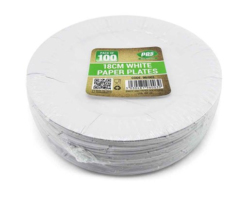 100PK 18cm WHITE PAPER PLATES
