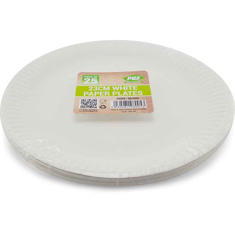 25PK 23cm WHITE PAPER PLATES