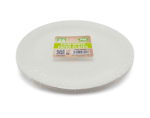 25PK 23cm WHITE PAPER PLATES