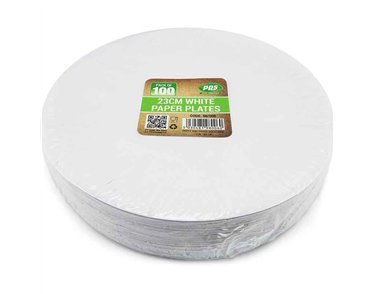100PK 23cm WHITE PAPER PLATES
