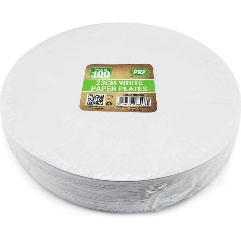100PK 23cm WHITE PAPER PLATES