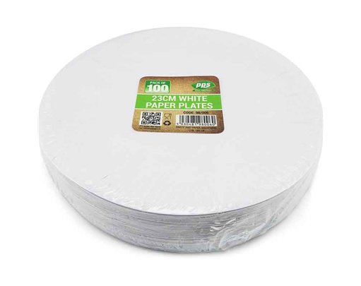 100PK 23cm WHITE PAPER PLATES