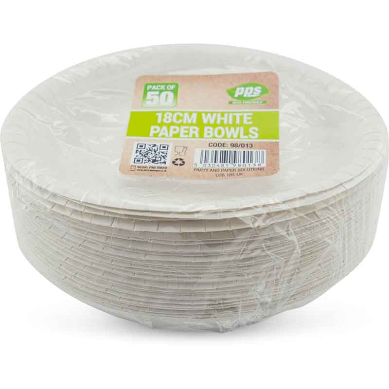 50PK 180mm WHITE PAPER BOWLS