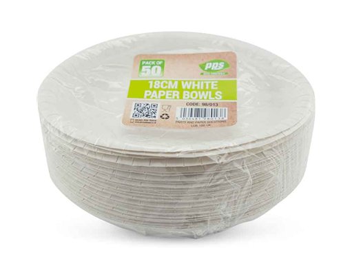 50PK 180mm WHITE PAPER BOWLS